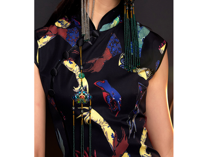 Dark Long Slit Modern Qipao Dress