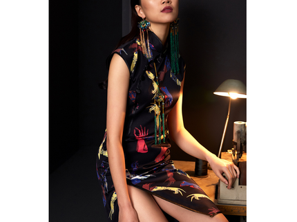 Dark Long Slit Modern Qipao Dress