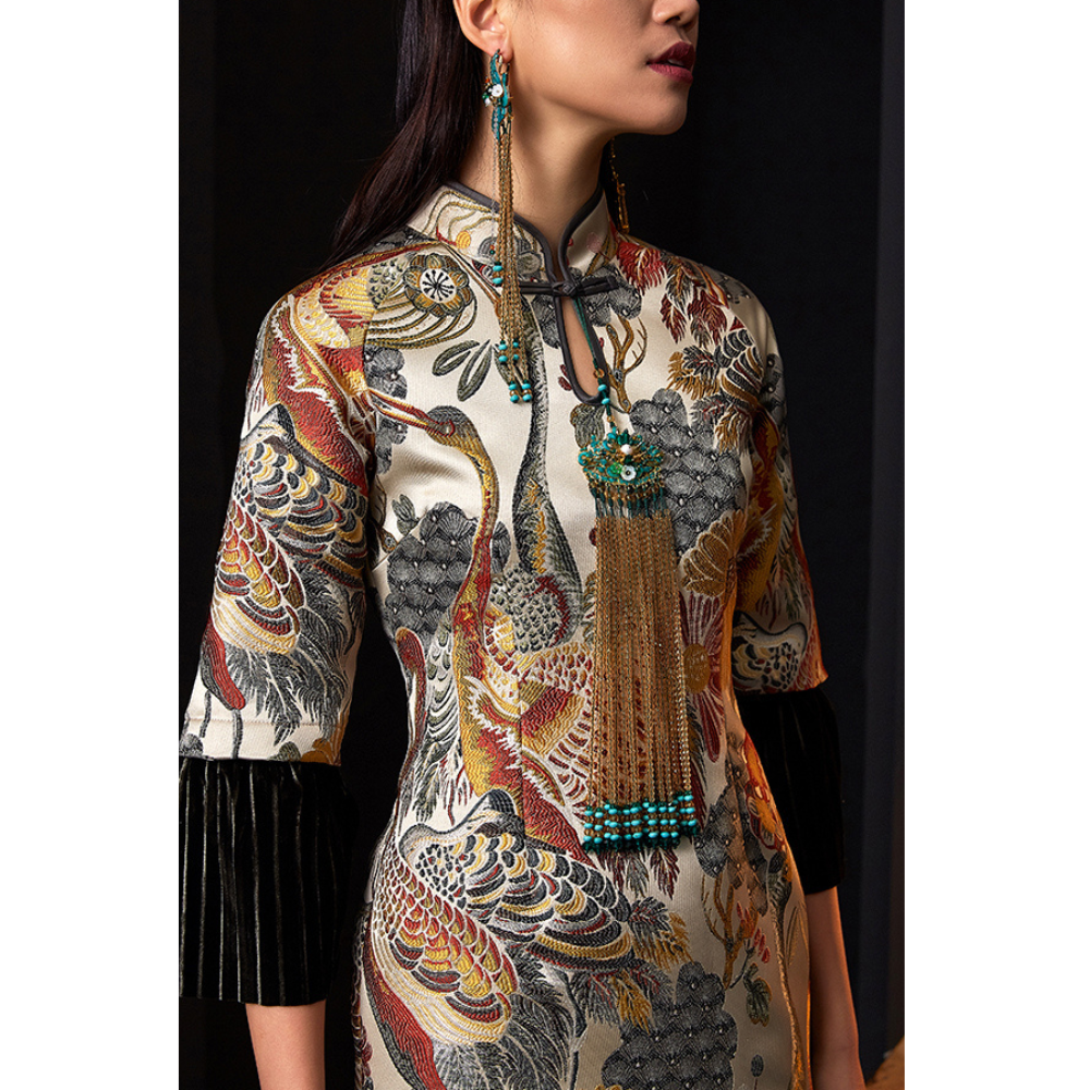 Stitching Velvet Jacquard Modern Qipao