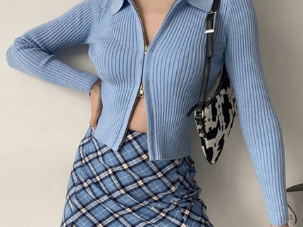 Double Zipper Lapel Cardigan